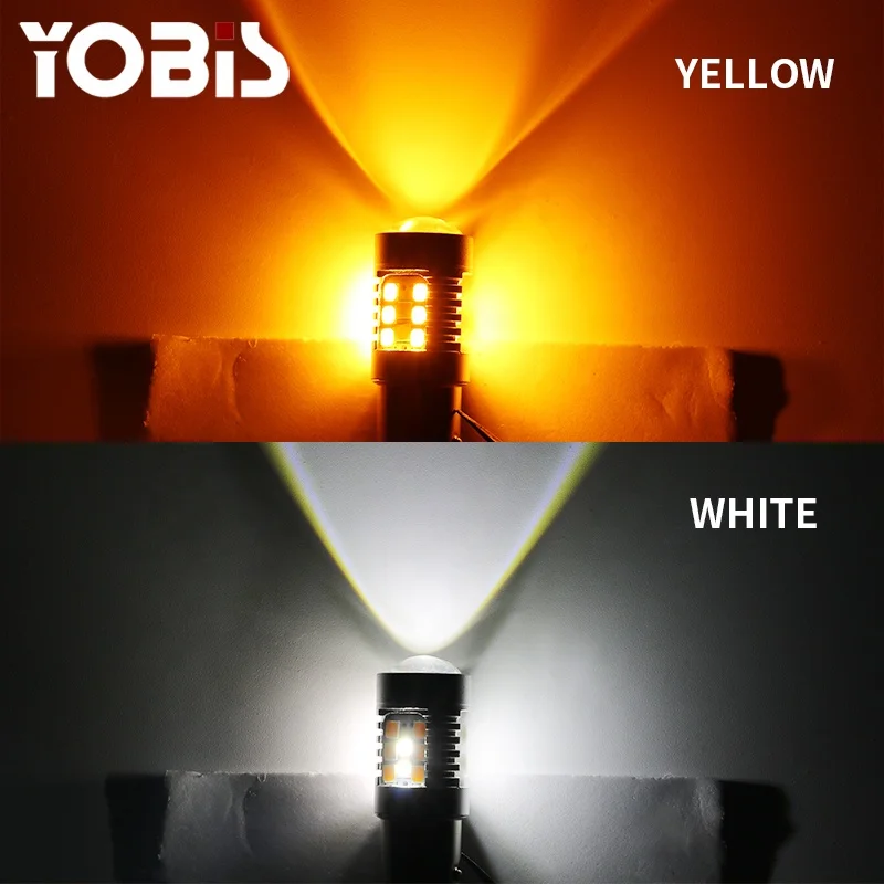 Автомобильная светодиодная лампа поворотного сигнала YOBIS 1157 3157 7443 T20, 12 в постоянного тока, двухцветная, белая, желтая, переключаемая, светодиодная, стоп-сигнал