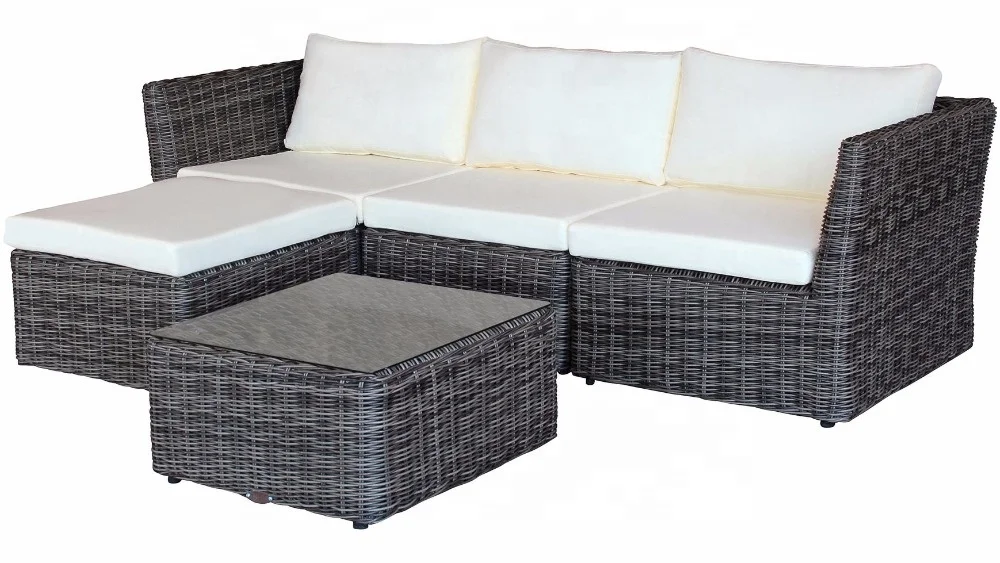 All-weather Wicker Polyrattan Sofa Set Corner Sofa Furniture Garden Patio Sectional Dining Sofa Set with Waterproof Cushions