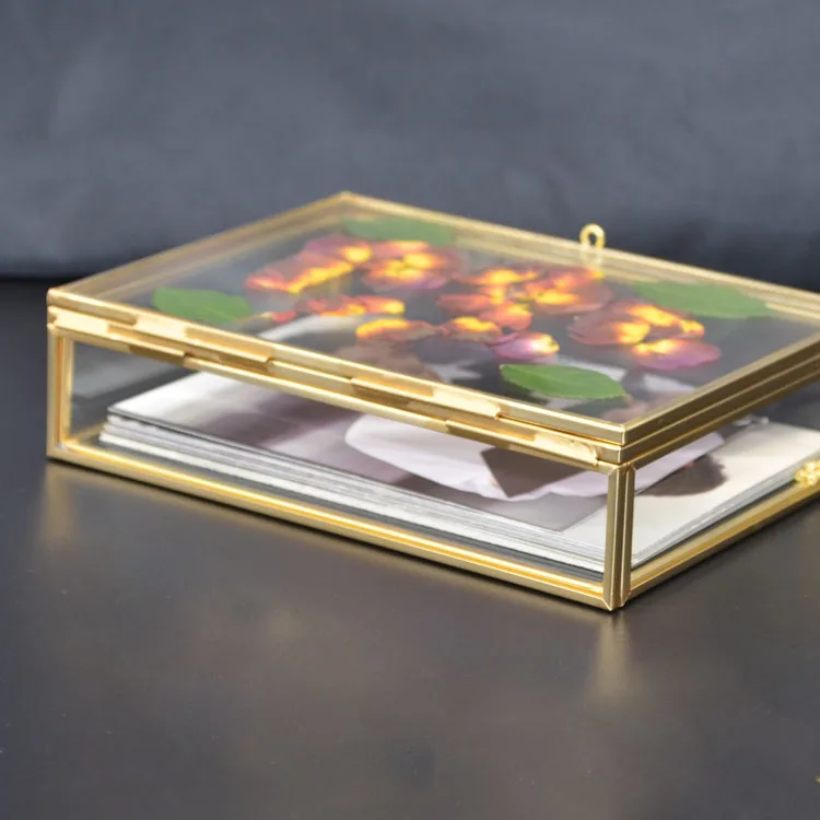 Dikina USB flash drive photo print dried flower wedding packaging brass glass jewelry golden mirror box hinged double lid