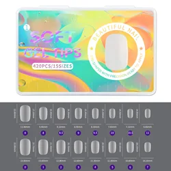 Professional 10 Design 420Pcs/Box Full Cover Clear Short Almond Water Drop Acrylic False Nail Tips