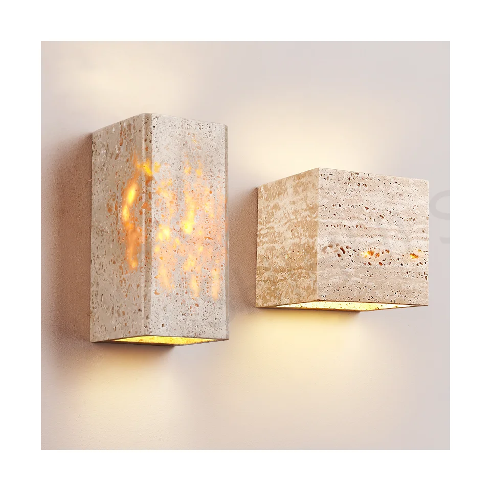 SHIHUI Custom Wabi Sabi Style Bedroom Bedside Travertine Wall Lamp Waterproof Marble Indoor Wall Lamp for Home Hotel