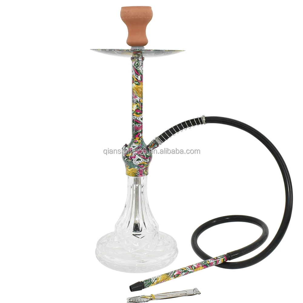 New design wholesale smoking taller cheap aluminum hookah shisha whole set glass hookah chicha with colorful patterns hookah