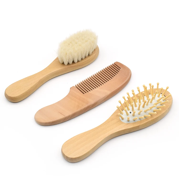 Factory Direct Sale Natural Goat Bristles Baby Hair Brush Small Wood Newborn Brush Hair Baby Wooden Baby Brush And Comb Set