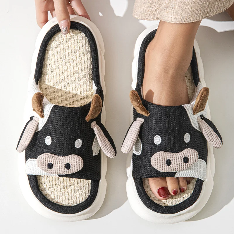best selling vaquita Milk Cow lady Slippers linen Cartoon Soft Padded Warmth Chinelos pantoffe Pantoufles pantuflas