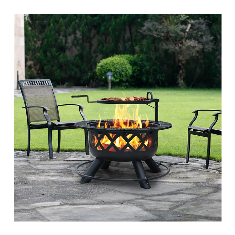 AJUNION Outdoor Wood Burning Fire Pit Removable Cooking Grill Fire Pit Portable Camping Fire Pit