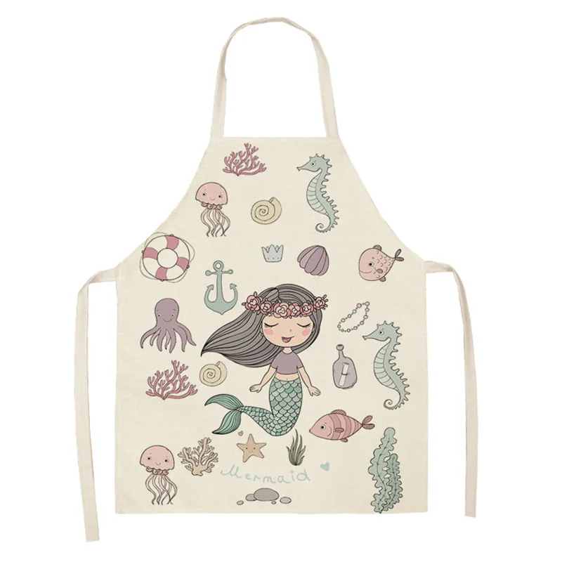 Cartoon mermaid print kitchen day anti-fouling sleeveless apron cover
