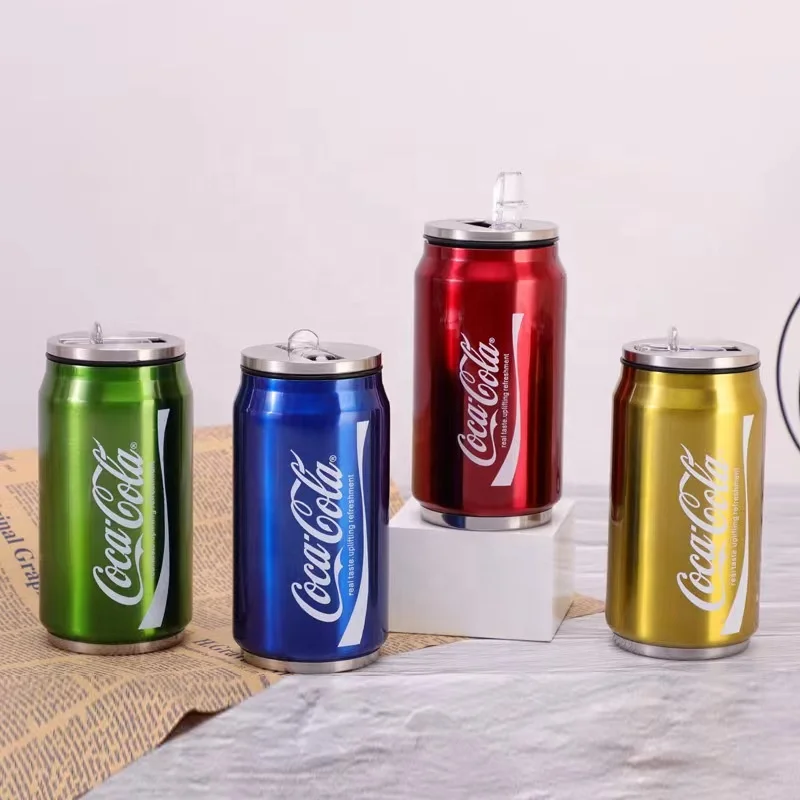 Wholesale Vacuum Ice Beverage Can 304 Stainless Steel Thermal Cola Can Personalized 280ML/480ML Double Wall  Can With Drink Lid