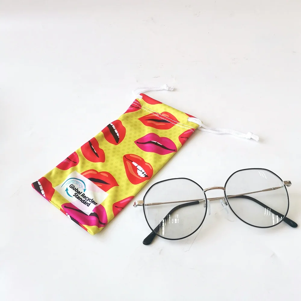 Custom Printed Soft Glasses 9*18cm Microfiber Pouch Fabric Drawstring Sunglasses Bag with Logo more colors