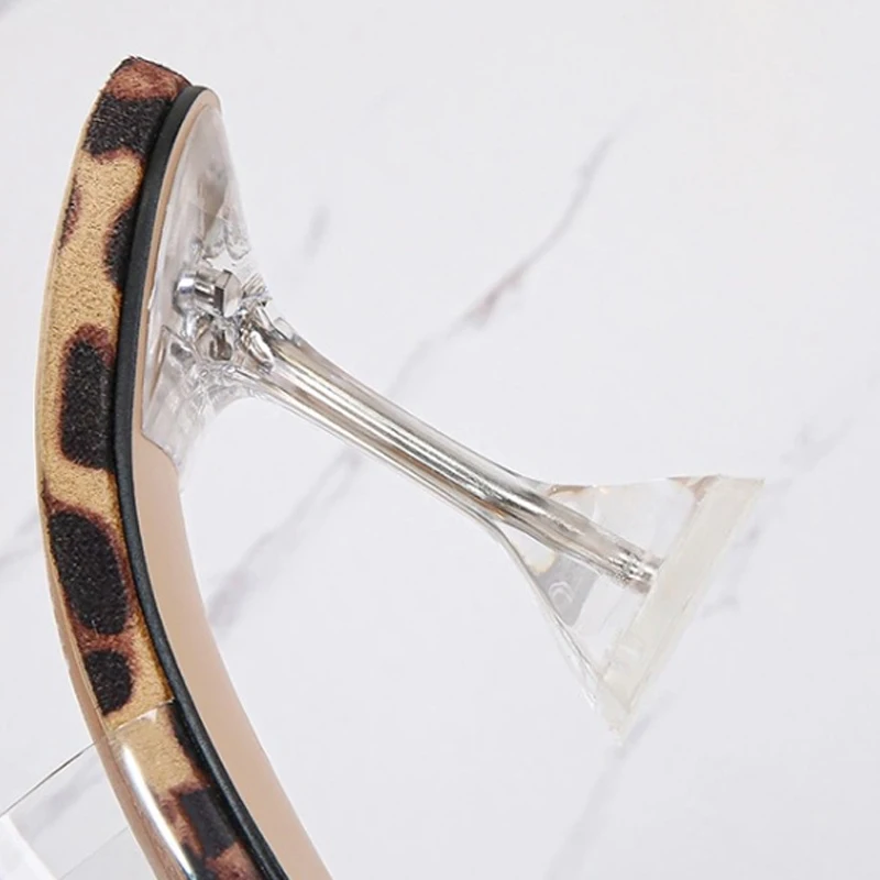 Сандалии женские на высоком каблуке, прозрачные босоножки с леопардовым принтом, модная обувь, большие размеры, лето 2022