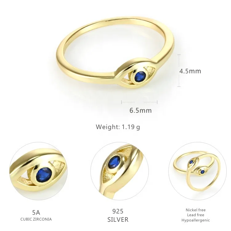 Blue Eye Anillos De Ojos 18k Gold Plated Jewelry Zirconia Rings Jewelry Women 925 Sterling Silver For Girl xupink