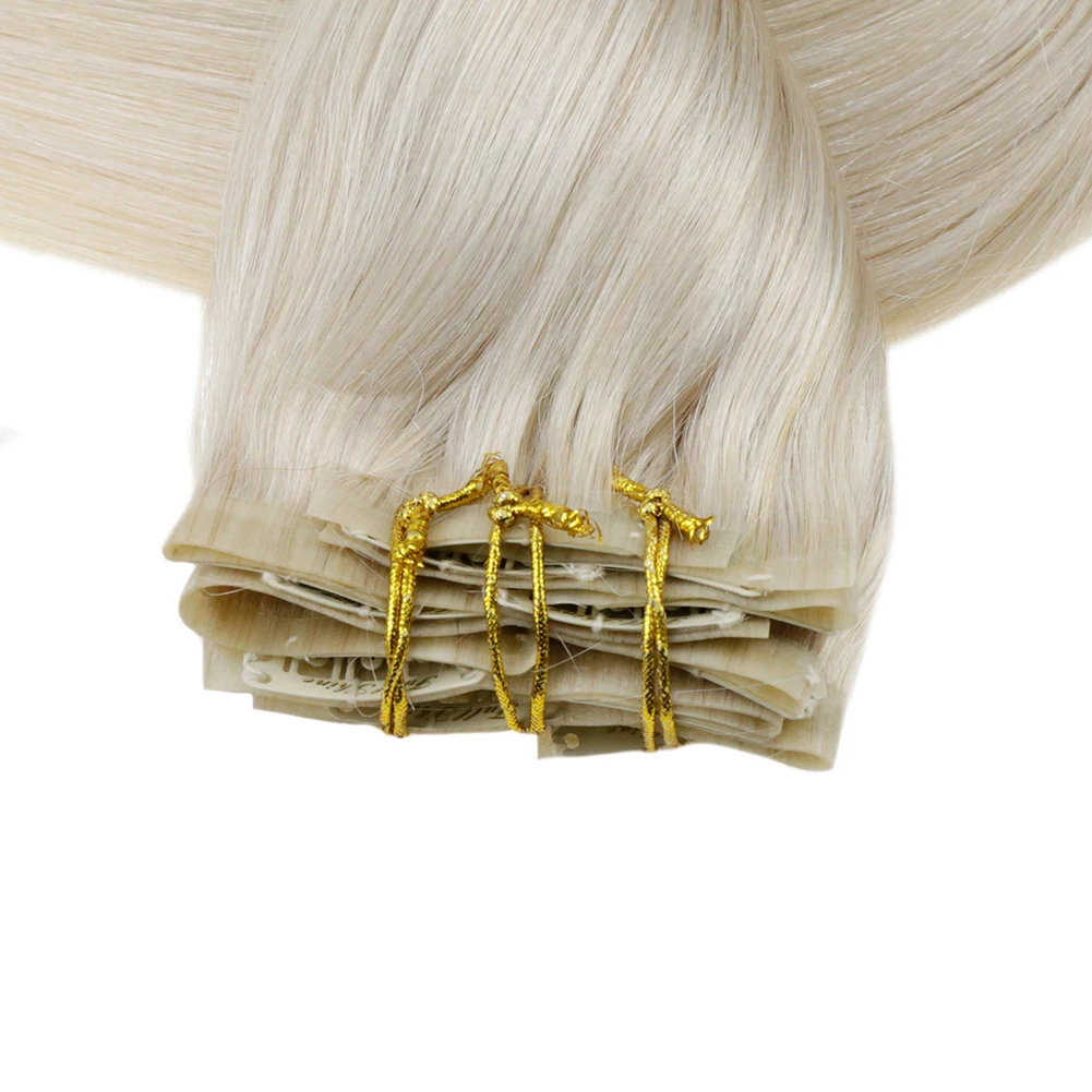Full Shine PU Clip Hair extensions #60 Platinum Blonde Remy Human Hair Seamless Clip in Cambodian Human Hair Extensions