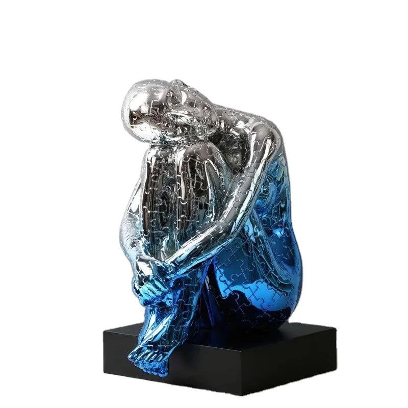New Design Resin Crafts Blue Gradient Electroplated Bust Girl Woman Statue Sport Man Sculpture