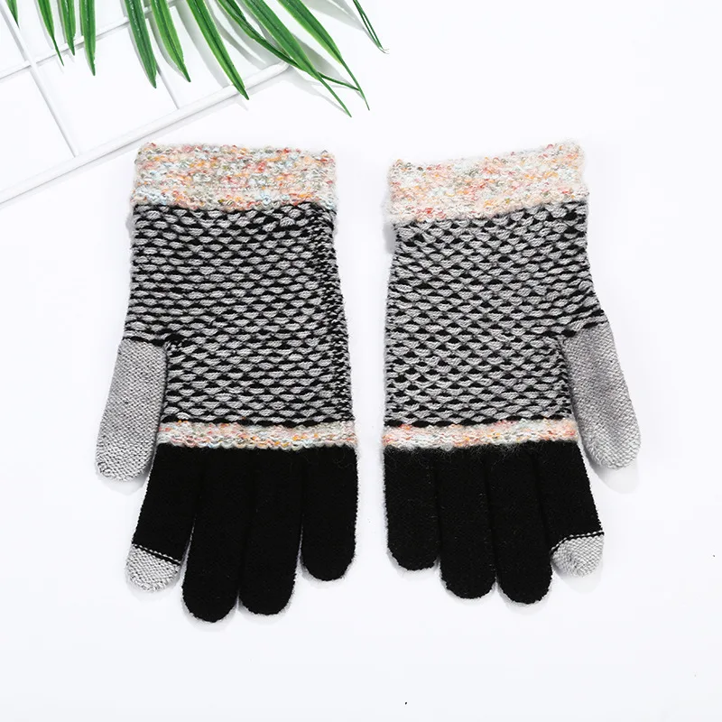 Factory direct sale touch screen knitted winter gloves warm gloves tye dye color jacquard wrist gloves