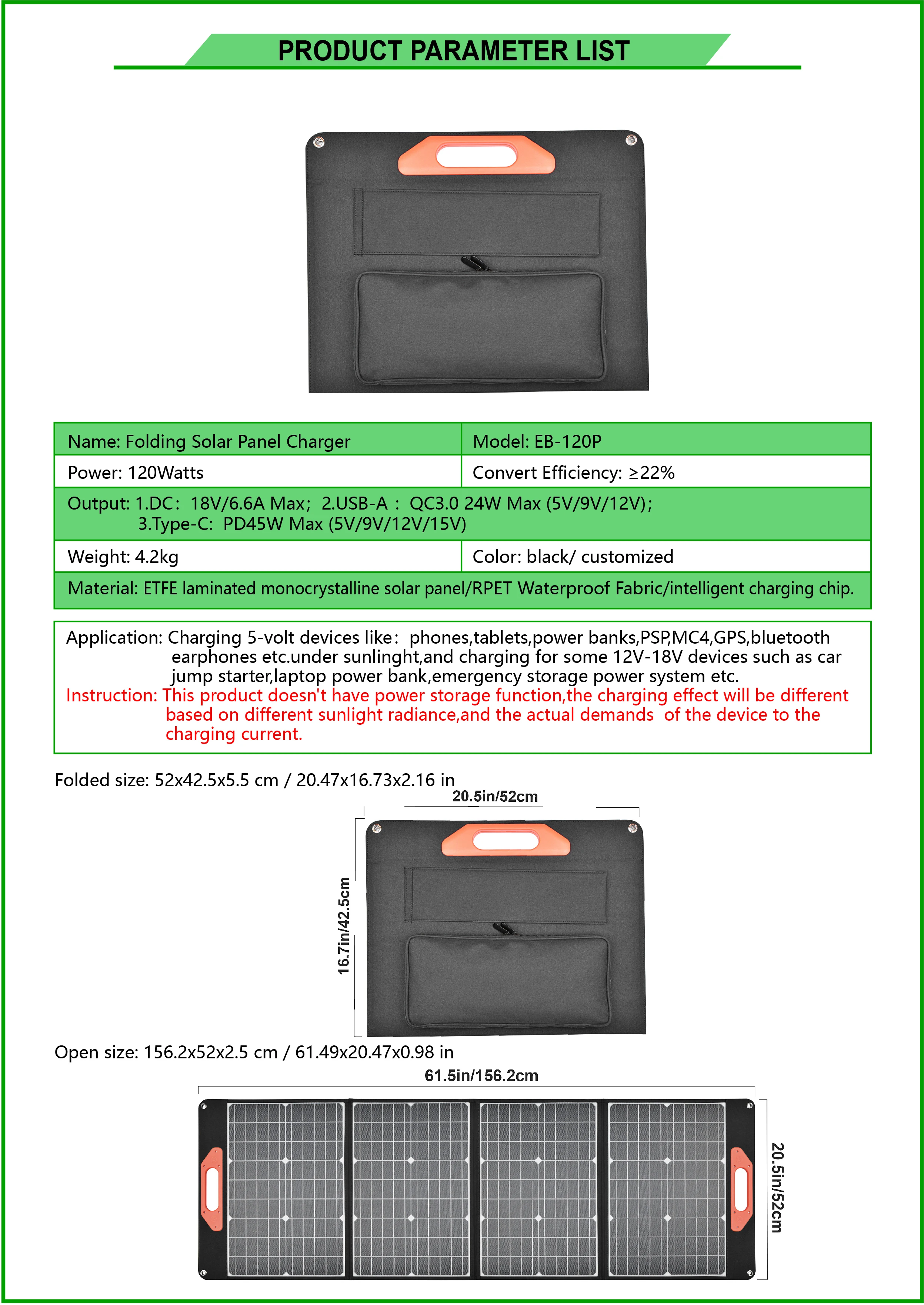 Hight Efficient Outdoor Portable 120w Photovoltaic Panel  Etfe Monocrystalline Foldable Solar Panels With 220v Solar Power Bank