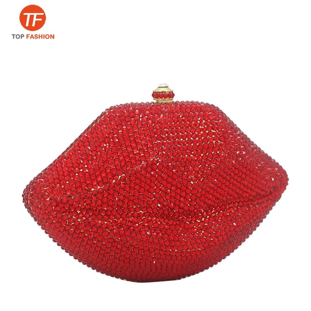 Diamond studded Pattern Clutch Crystal Party Bag Red Lip Wedding Purse Clutches Women Evening Bag