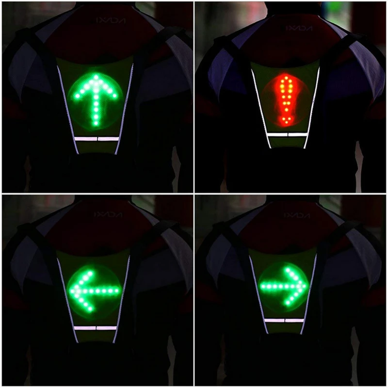 Biker Cyclist High Visibility LED Turn Signal Backpack Reflective Cycling Safety Vests With Remote Control Direction Indicator.
