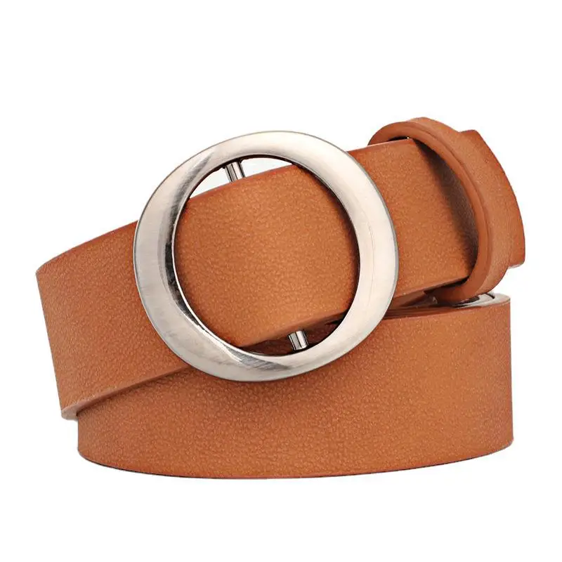 Women Belt with round buckle vintage Simple Non Porous Female Waistband fashion ladies PU Leather jeans belts