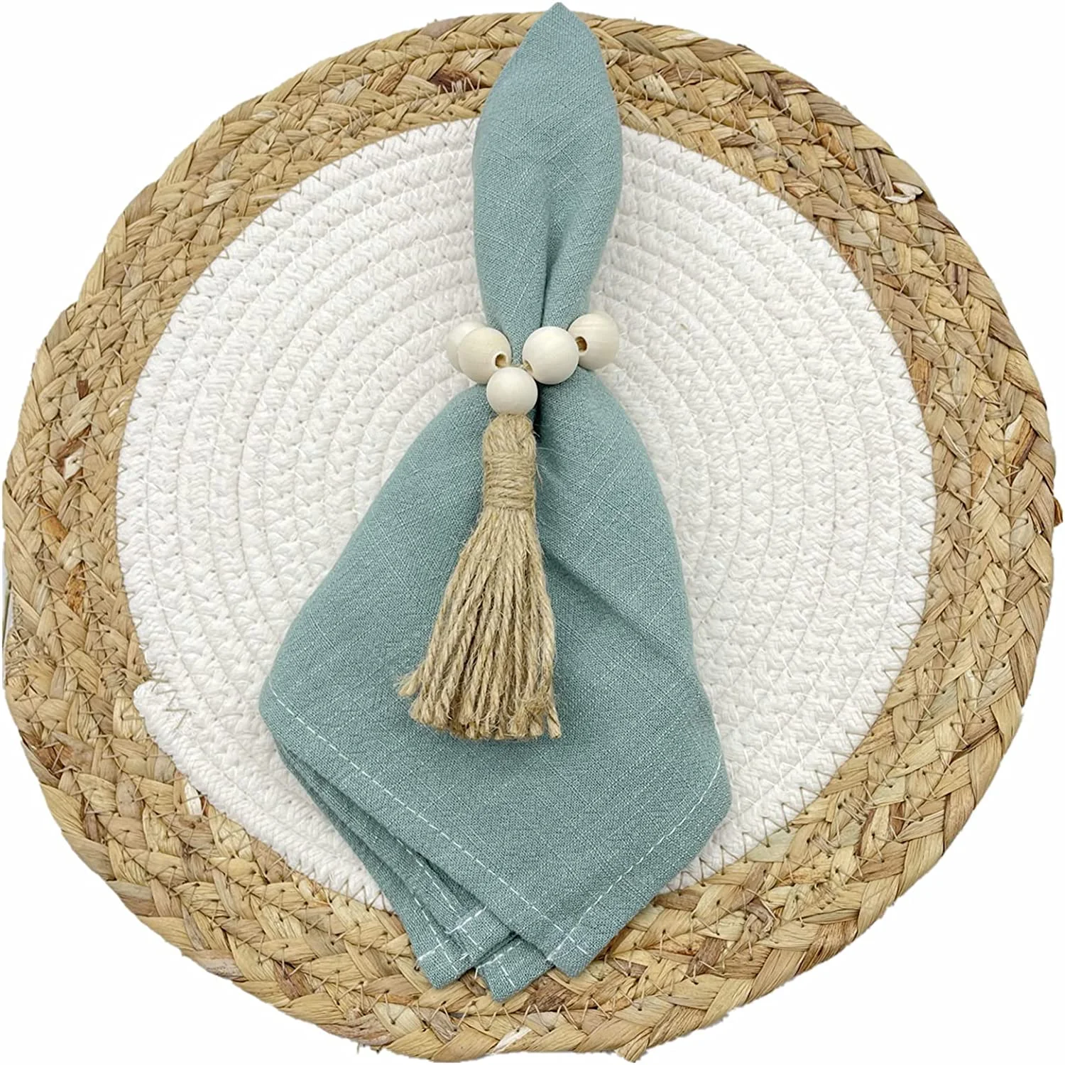 Wedding Party Table Decorations Wooden Napkin Rings Set of 6 Farmhouse Beads Boho Wood Napkin Ring Rustic Deor