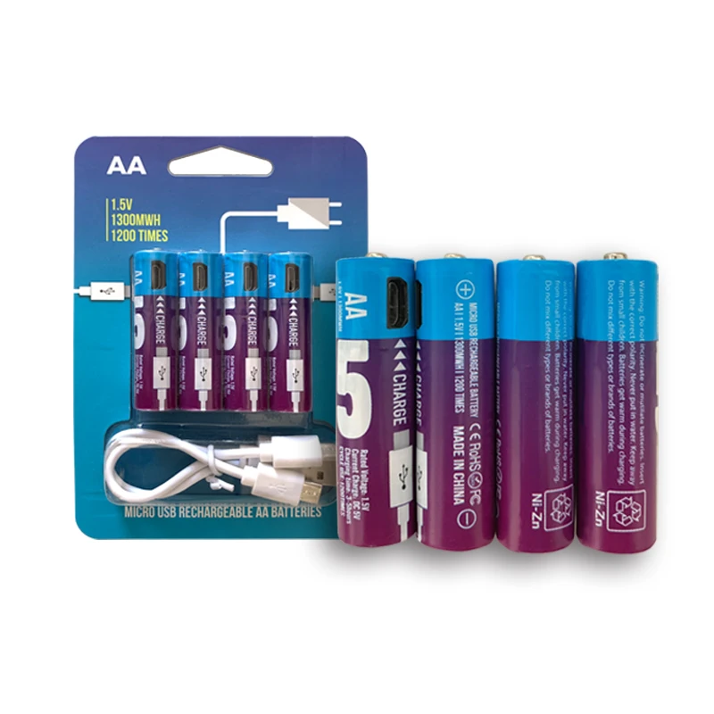 Reusable Rechargeable AA Batteries 1.2V 1.5V Micro Port Charging USB AAA Battery 4 Pack 2 Pack Set 1000mah 450mah