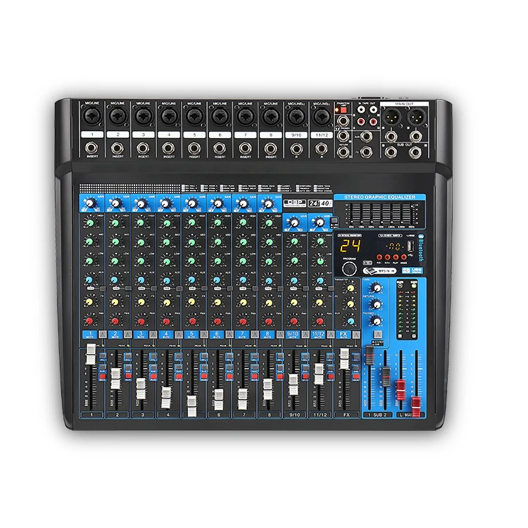 Low Price 12 Channel Dj Audio Mixer Professional 24 DSP Effectors Digital Audio Mixer
