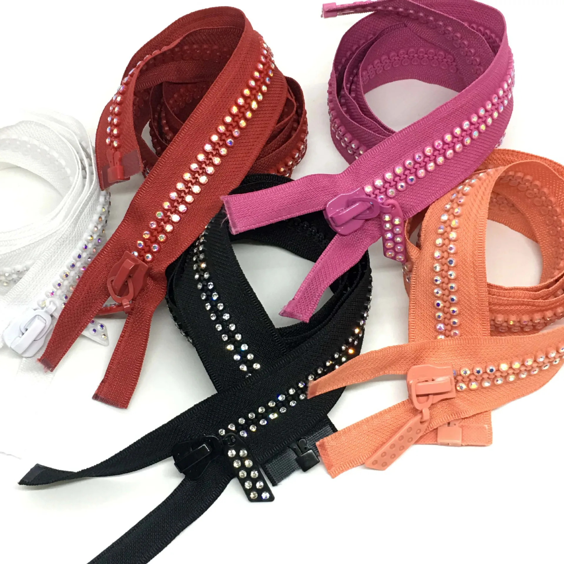 No. 10 Colorful Resin Diamond Double Row Open End Fashion Rhinestones Zipper For Luggage Clothing