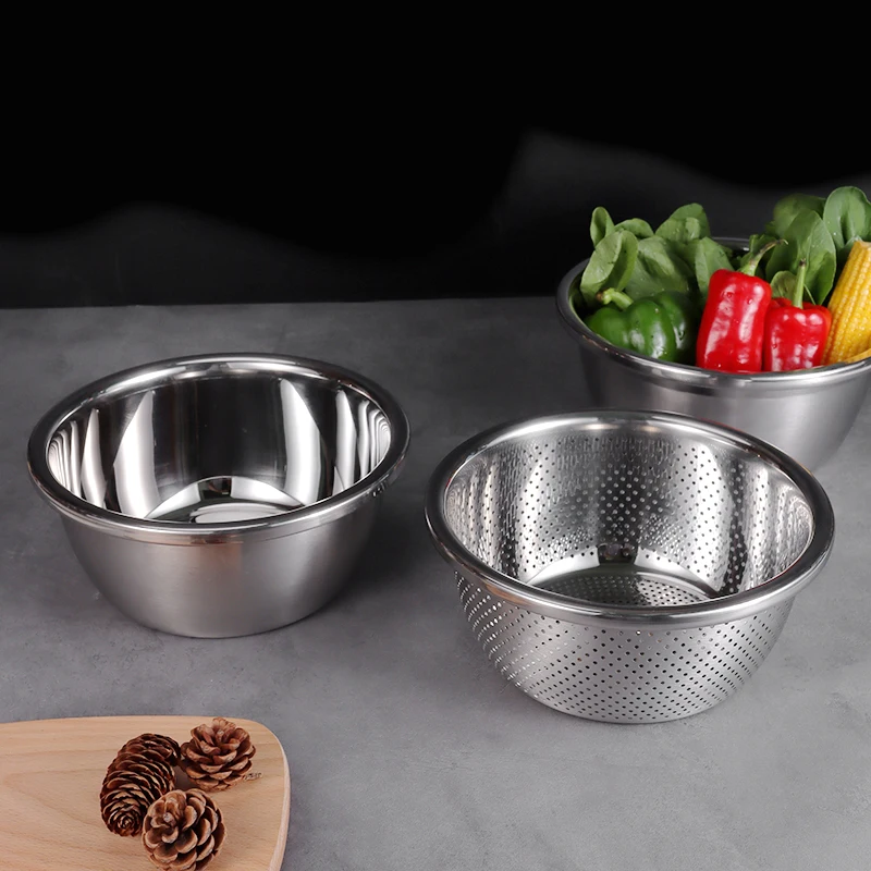 Korea Style Multipurpose Durable Large Capacity Food & Vegetable Stainless Steel Colander Sieve Colander Mixing Bowl Set