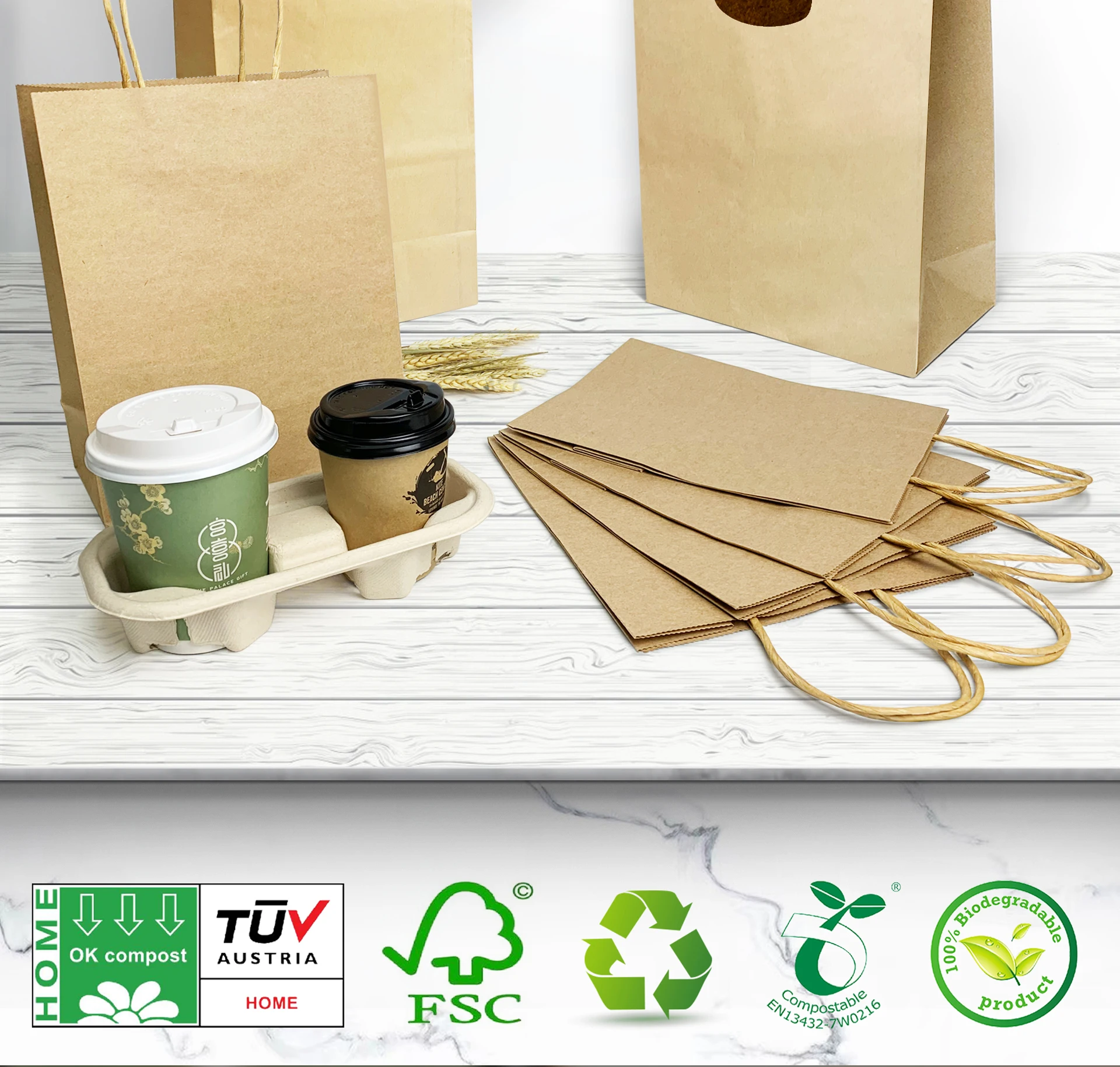 Without handle or with handles good quality shopping bags boba tea custom logo size kraft package paper bag for cup