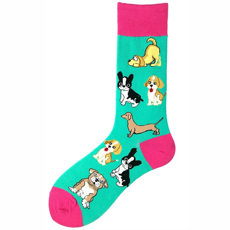Bonypony Adorable Cute Puppy Gourmet Avocado Colorful Dogs Patterned Socks Elite Combed Cotton Crazy Novelty Dress Socks