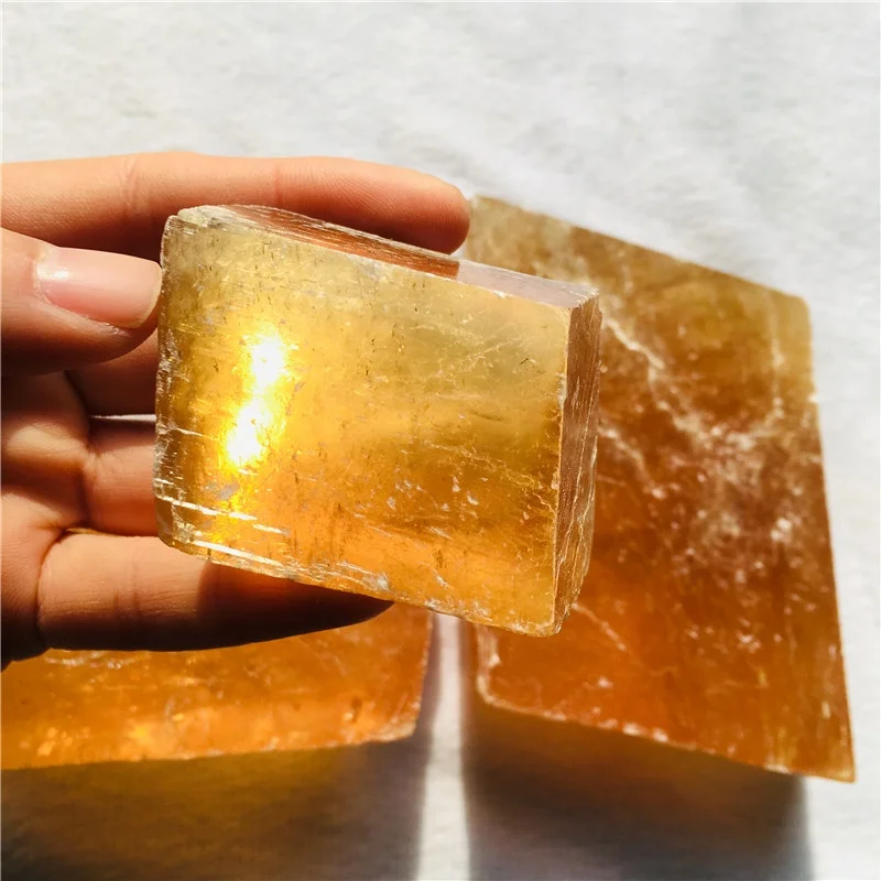 Natural Gemstone Rough Yellow Iceland Spar Optical Calcite Stone For Decoration