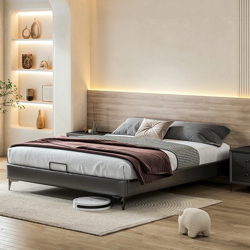 Maxky No Bedside Bed Multifunctional Modern Minimalist Light Luxury Master Bedroom High Box Storage French Double Queen Bed
