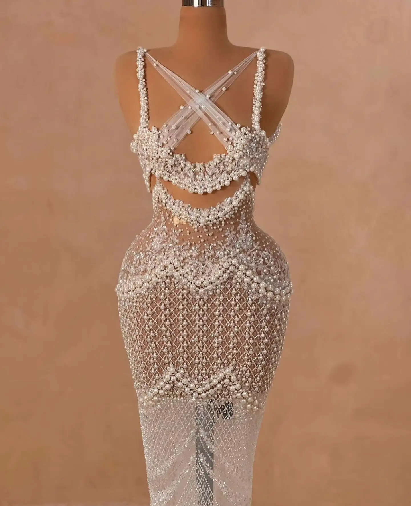 LM A736 Wedding Dress Shiny Sexy Tassel Diamond Birthday  Womens Luxury Clothing Fashion Slit Long Tail  Dress