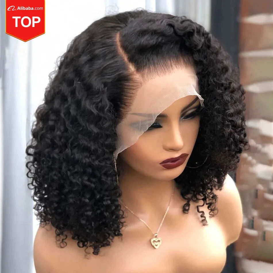 Brazilian Hair Lace Front Wig,Virgin Remy 100% Real Human Hair Wig,Short Water Wave Bob Wig Brazilian Natural Wave