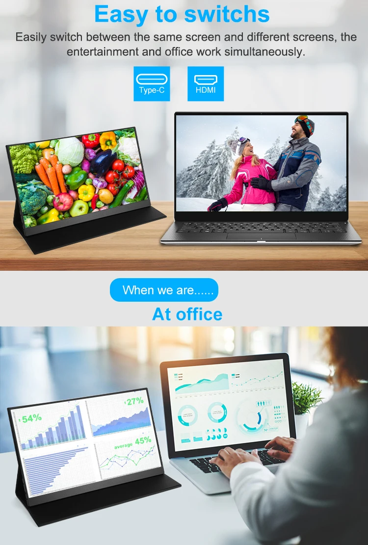 Good 17.3 inch Portable Monitor with Stand Portable USB C Monitor Touch Mobile Portable Monitor for Laptop IPS screen