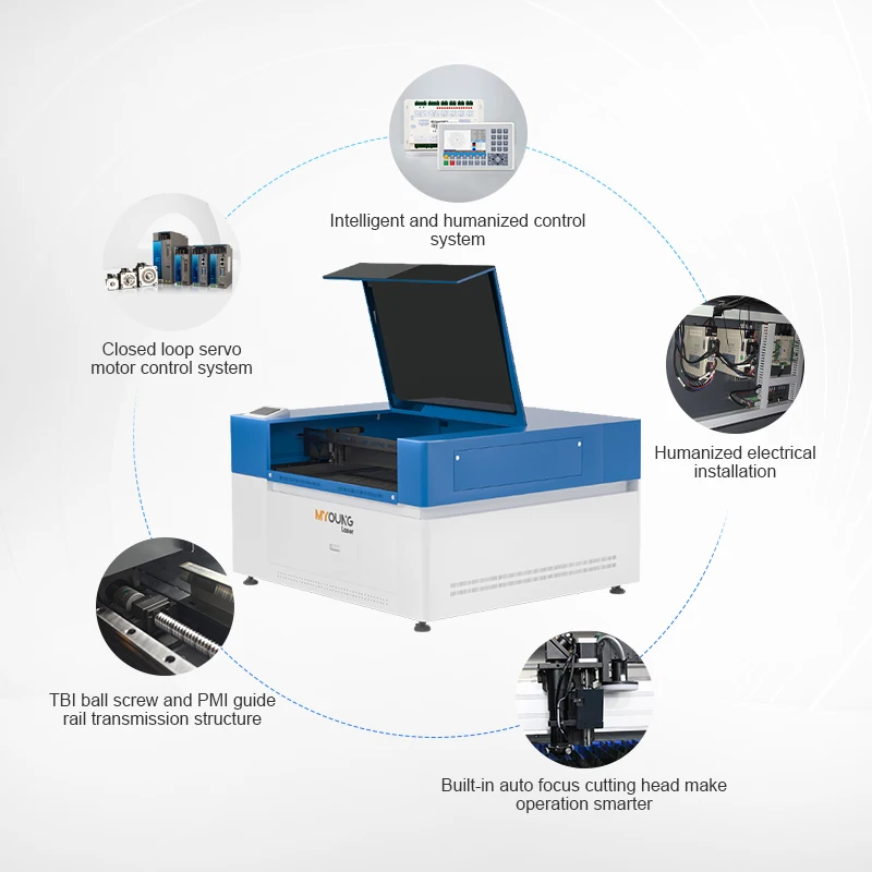 1310 CO2 Laser Cutting machine with TBI ball screw and PMI guide and rudia system 150W 260W 300W