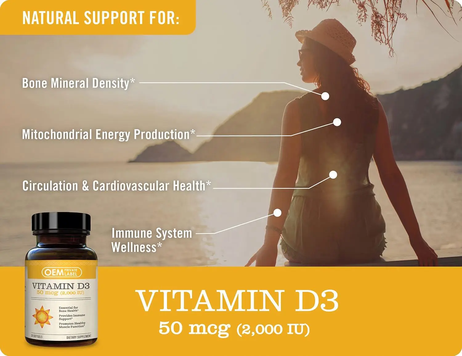 OEM 30s Vitamin D3 capsules Vegan for Healthy Muscle and Immune Support Non-GMO Gluten Free in Cold-Pressed Olive Oil vitamin D3