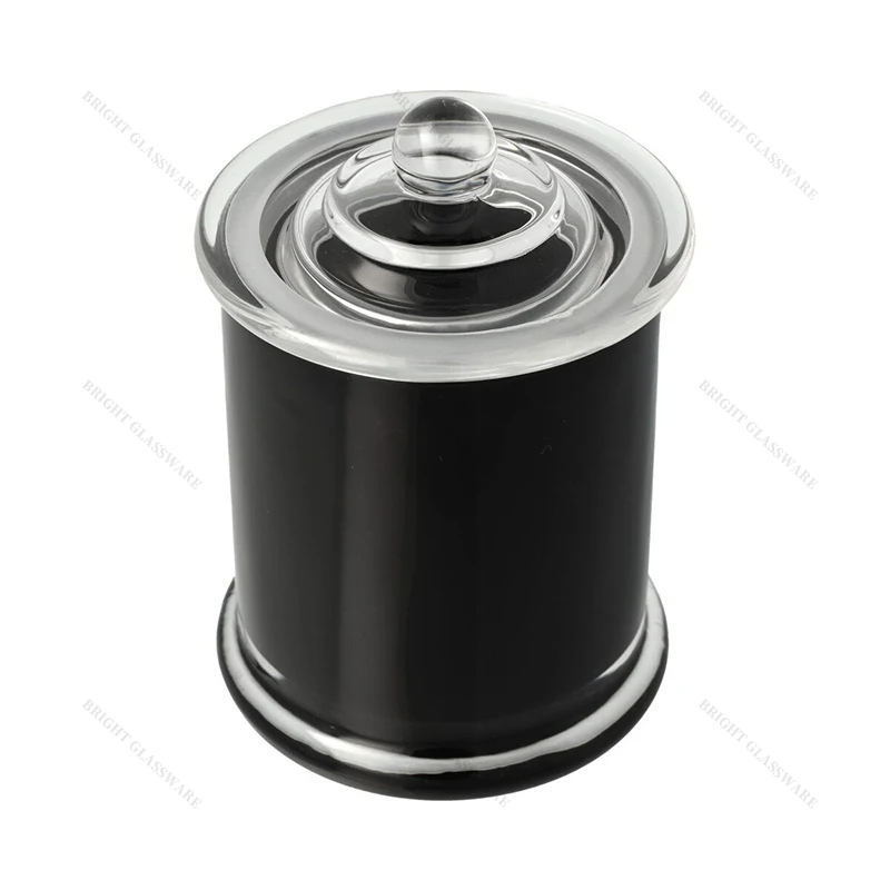 Free Sample Empty Glass Container Clear Frosted Black Danube Candle Jars Luxury Candle Jars with Knob Lids For Candle Making
