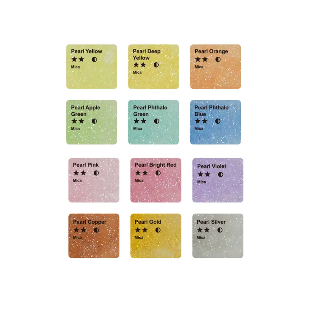 Artecho Watercolour Paint Set with 12 Metallic Colors, Including Water Brush Pen, Sponge and blank color chart in watercolor