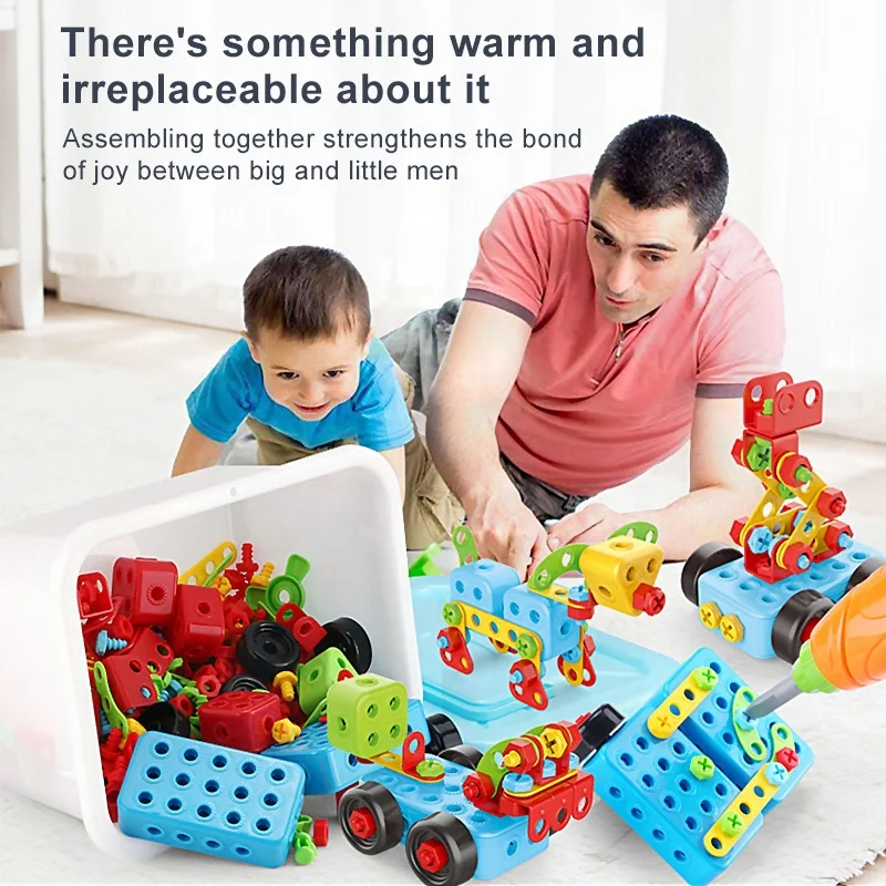 Child Screw Toys Electric Drill Tool Box Diy Develop Creative Building Block Boys Educational Building Block Nut Assembly Toys