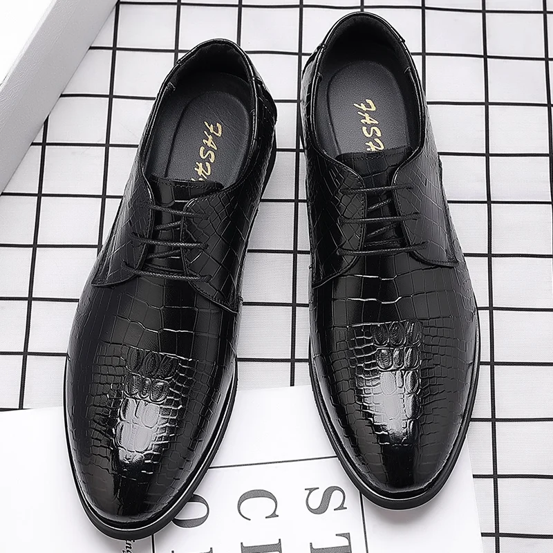 Most Popular 2024 New Fashion Men Emboss Lace Up Genuine Leather Casual Mens Office Formal Dress Shoes & Oxfords