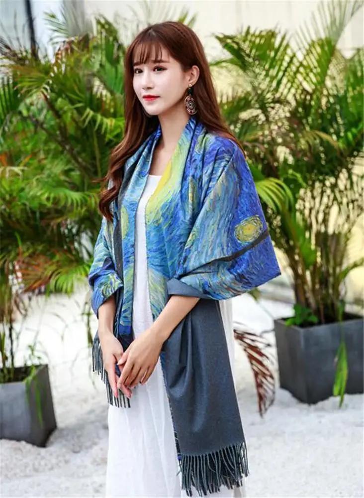 Zipeiwin wholesale price starry night design oil painting 100% polyester cashmere scarf with good price