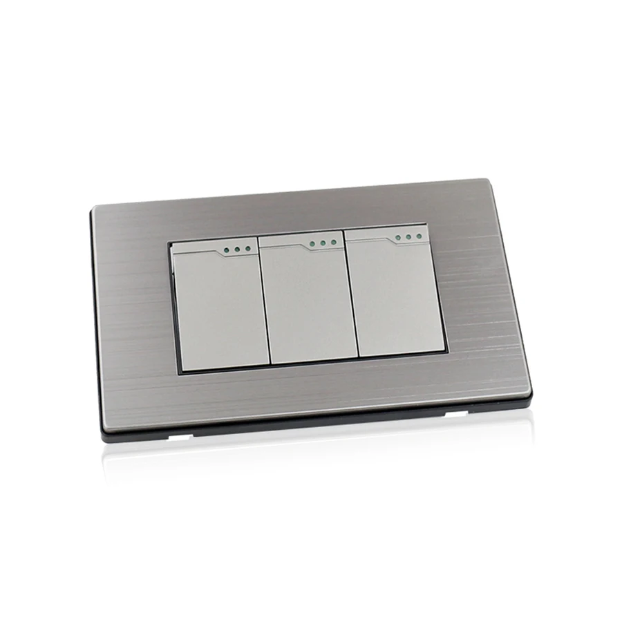 118K Series Stainless Steel Plate Decorative Wall Switch for Home Use 118*72mm 3 Gang 1 Way 2 Way US Standard Light Switch