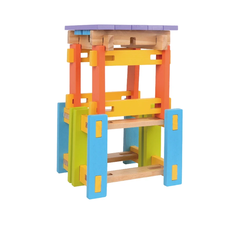 2024 Factory New Colorful Archimedes puzzle 100ps Wooden Blocks Educational Assemble Toys Wooden Bricks for Kids