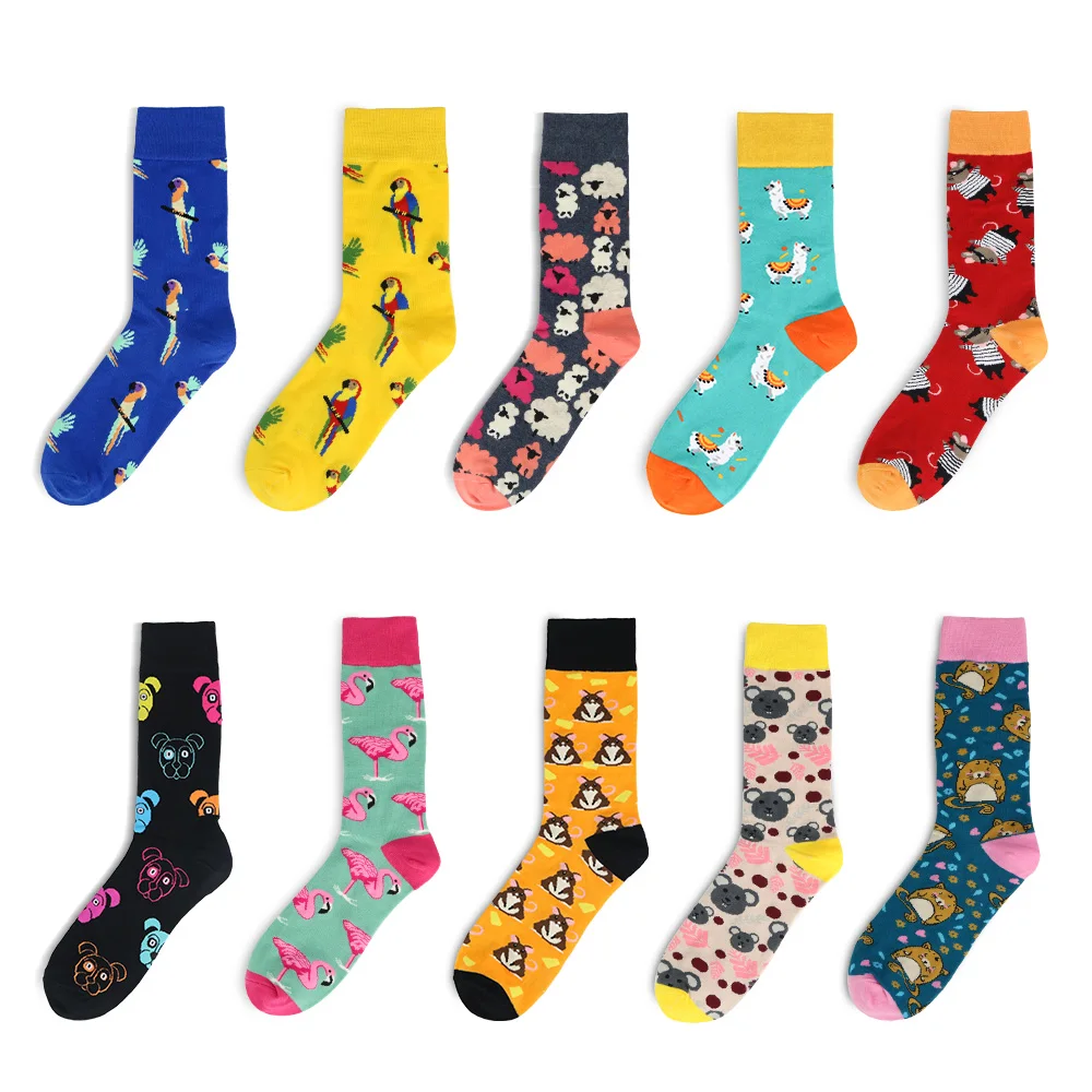 Мужские носки смешной красочный мультфильм пользовательский логотип Высокое качество оптовая продажа Хлопковых Носков комиксов модные хлопковые носки с логотипом happy