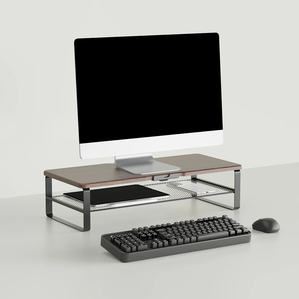 Wooden Industrial Style Sturdy Desktop Monitor Stand Double Iron Mesh Studio Monitor Stand Riser