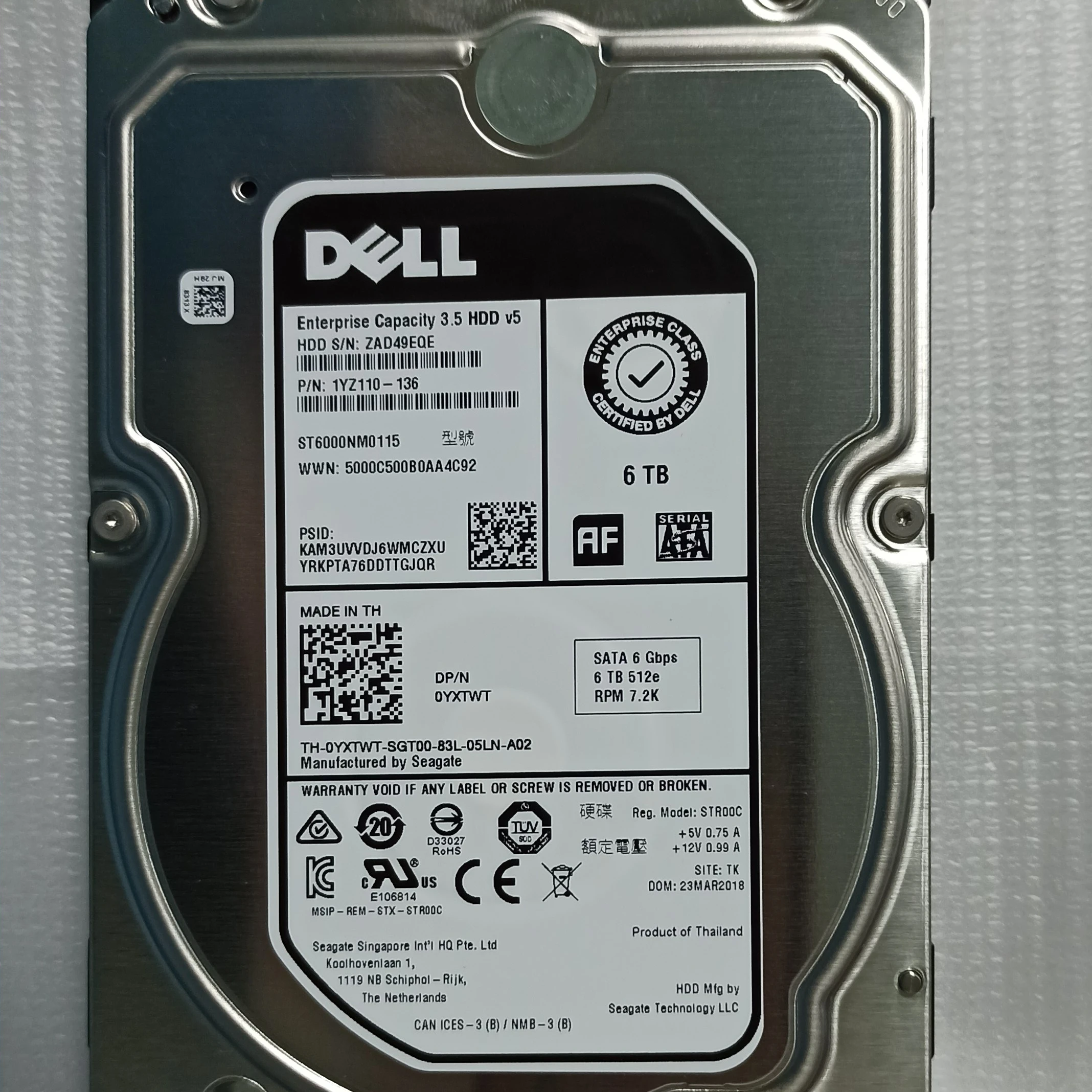 Dell Seagate 6T SATA 7.2K 6GB 512e 3.5-inch enterprise hard disk (YXTWT)