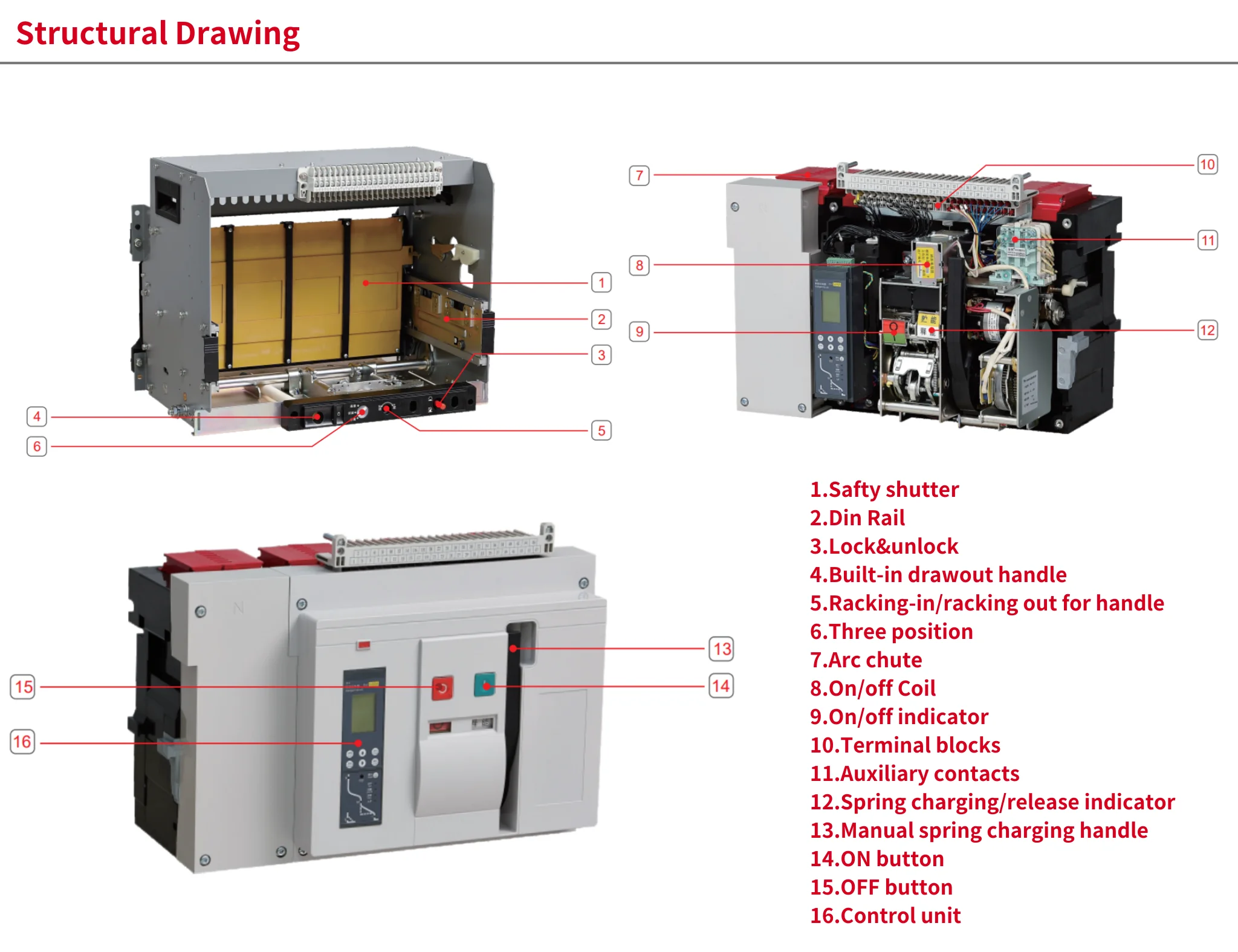 Air Circuit Breaker Drawable Type 3P 1000A 1250A 1600A ACB Circuit Breaker 65KA Air Circuit Breaker (ACB)