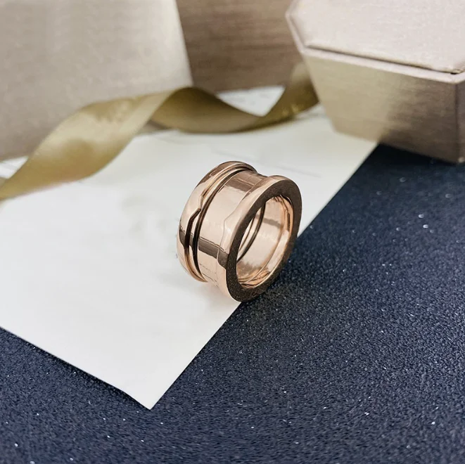 ask for BV catalog ask for real photo Women Stainless Steel Ring Jewelry Joyeria Gold jewelry Black Ceramic Spring Ring