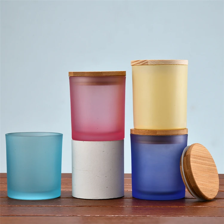 Wholesale Luxury Empty Frosted Candle Jars Glass With Wood Lid