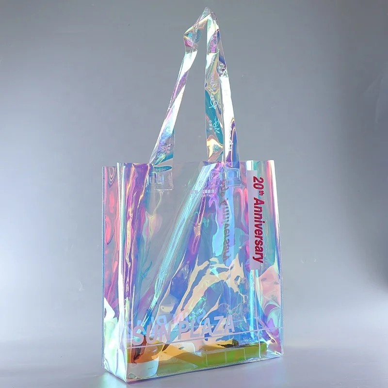 Hot Sale Plastic Laser handbag luxury cosmetic shopping bag customized logo PVC TPU  holographic waterproof tote Bag