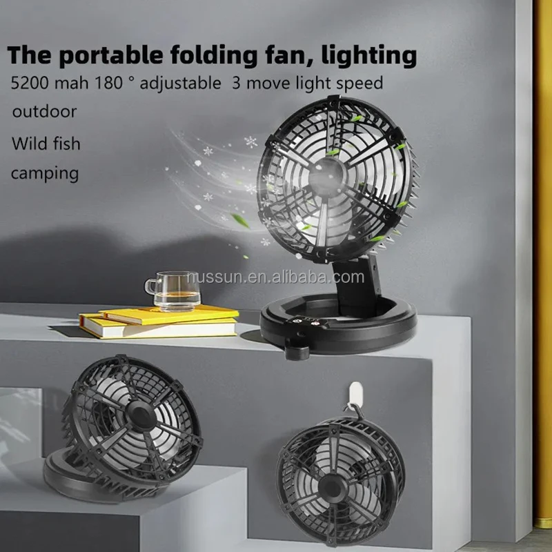 Handheld Plastic 6 Inch Small Fan With LED Light Lithium Battery Rechargeable Fan For Camping